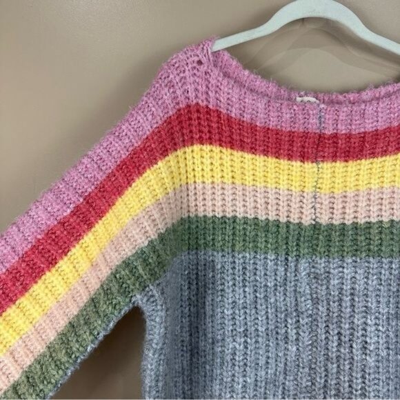 POL Pastel Pink Chunky Rainbow Cake Striped Oversized Sweater Small - Picture 4 of 16
